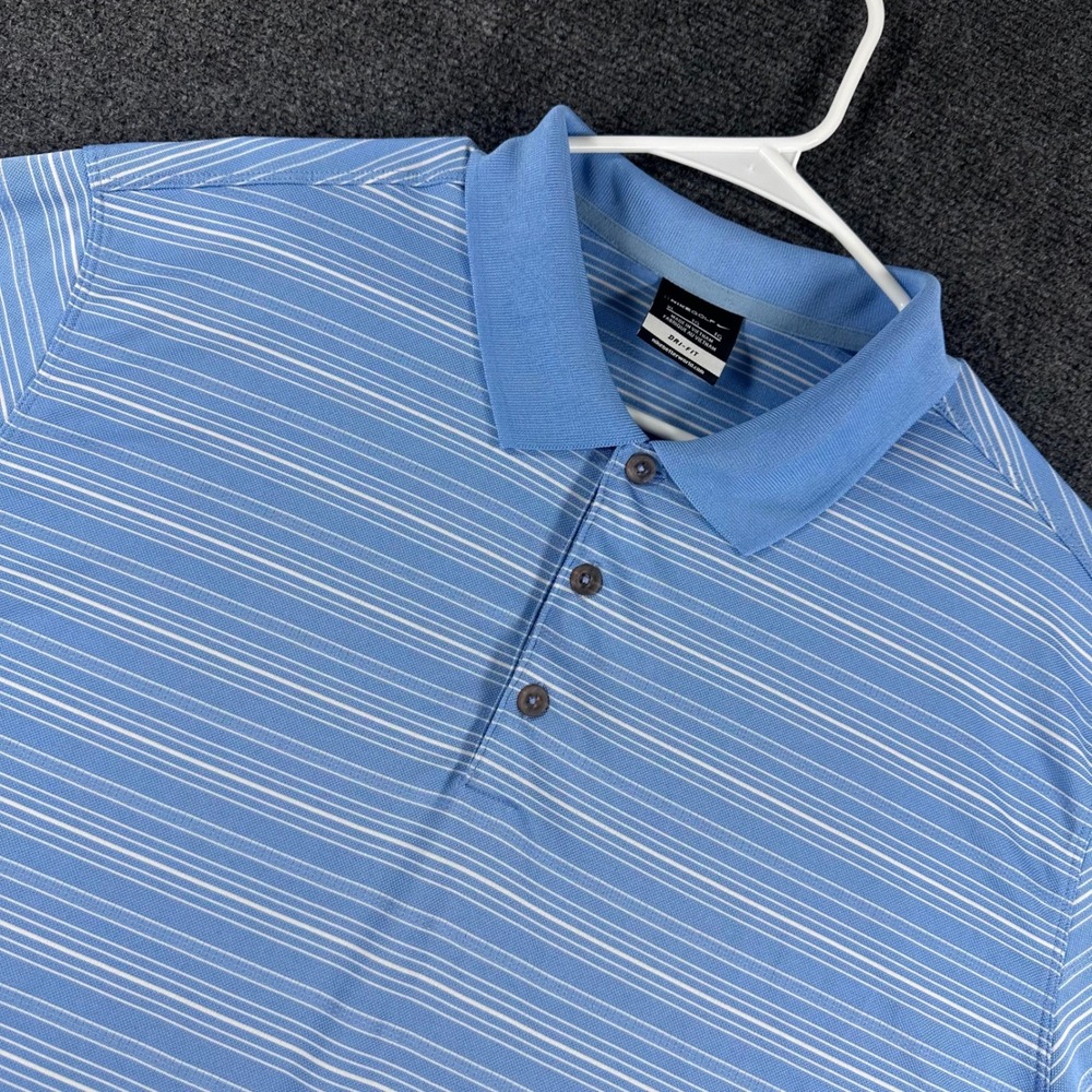 Nike Golf Polo Shirt Mens XL Extra Large Blue Striped Dri Fit Short Sleeve
